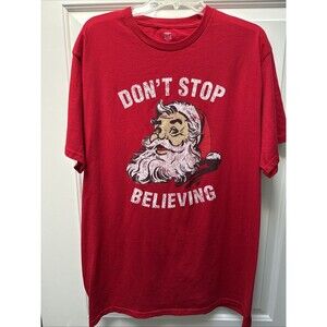 Christmas Santa T-Shirt Men’s‎ 3XL Don't Stop Believing Red Holiday Time Journey